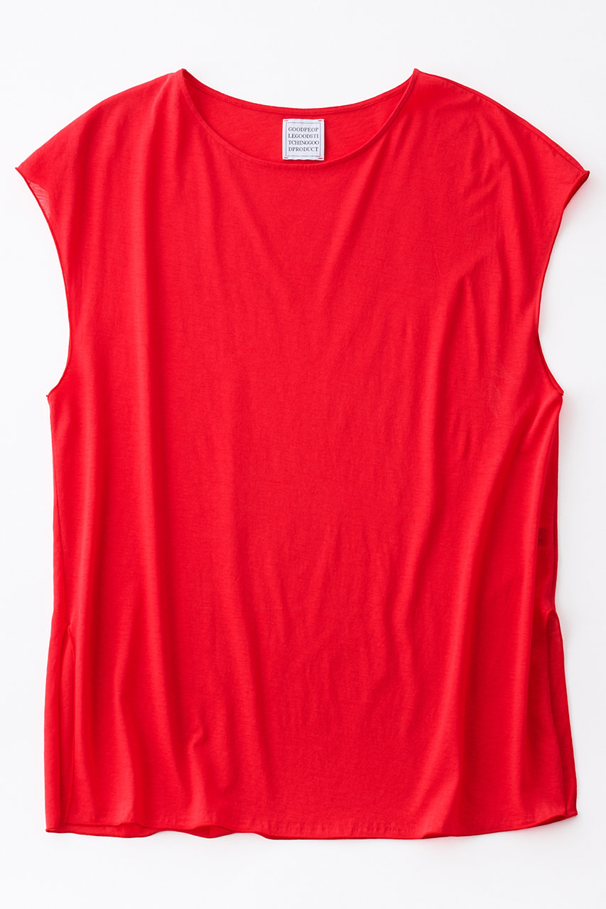 グッド ピープル グッド ステッチング グッド プロダクト/GOOD PEOPLE GOOD STITCHING GOOD PRODUCTのサイドスリット フレンチスリーブ Tシャツ(ピンクレッド/02-01-1852)