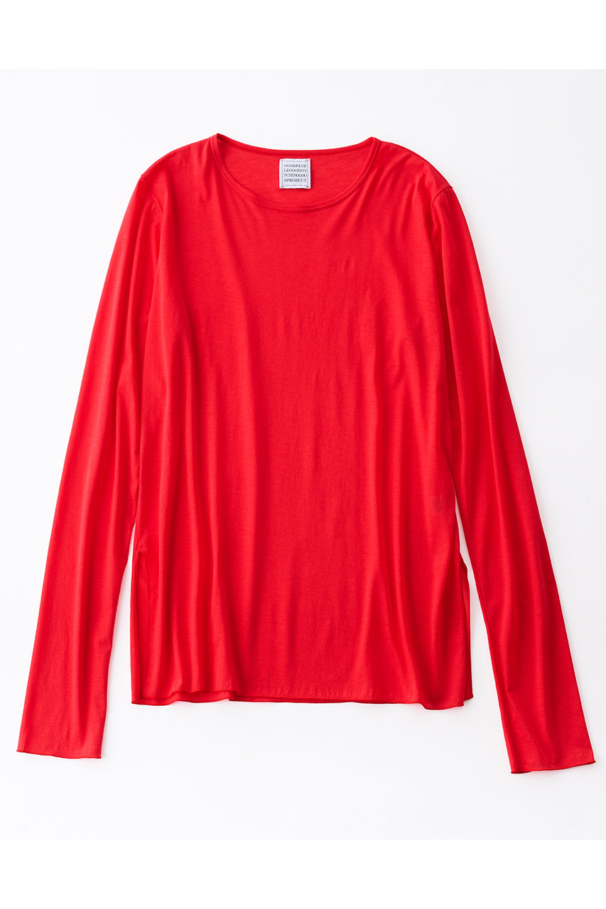 グッド ピープル グッド ステッチング グッド プロダクト/GOOD PEOPLE GOOD STITCHING GOOD PRODUCTのサイドスリット クルーネック ロングスリーブ Tシャツ(ピンクレッド/02-01-1854)