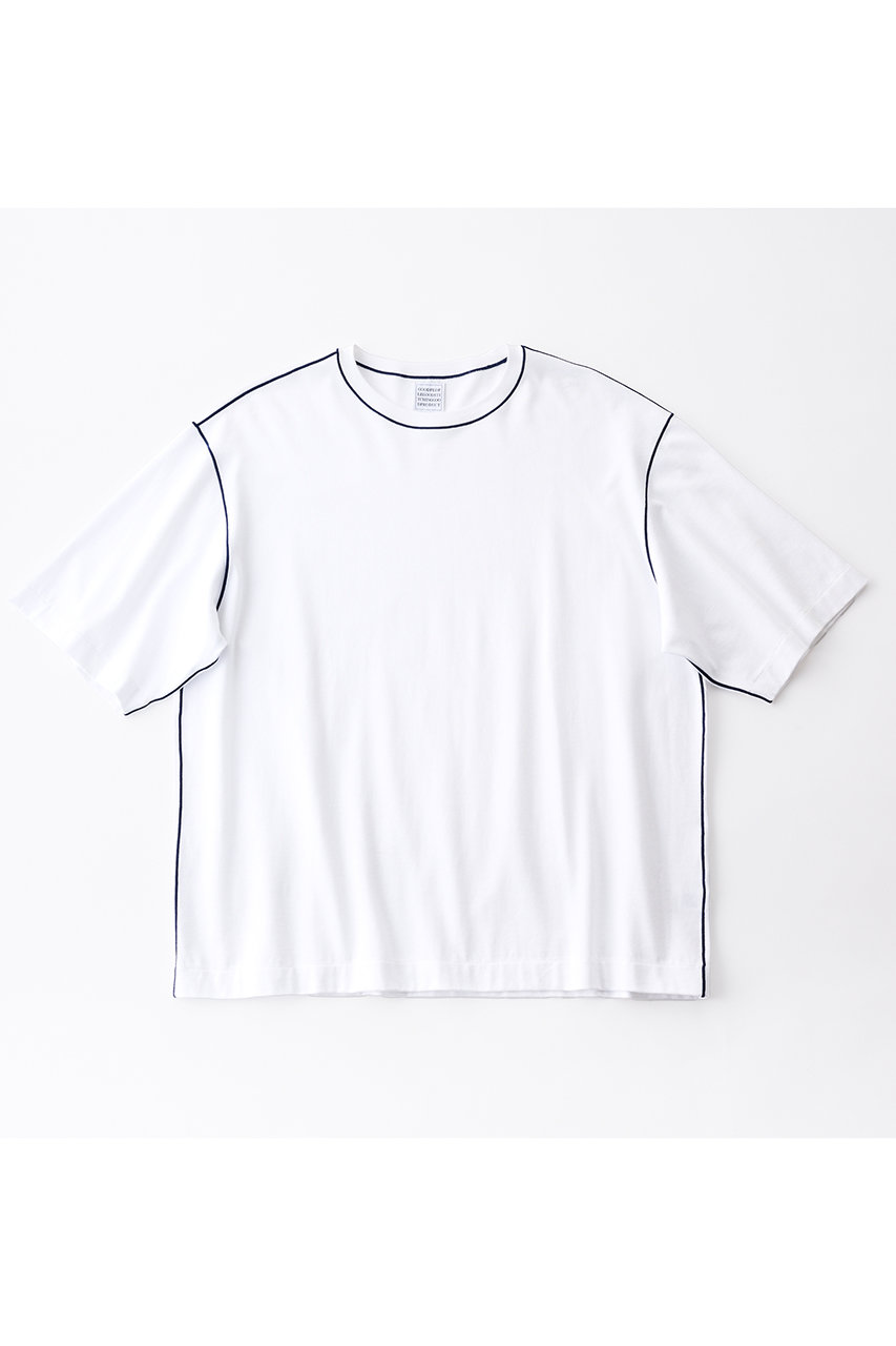 グッド ピープル グッド ステッチング グッド プロダクト/GOOD PEOPLE GOOD STITCHING GOOD PRODUCTの【UNISEX】カラーステッチ クルーネック ショートスリーブ Tシャツ(ホワイト×ブルー/01-01-1801)