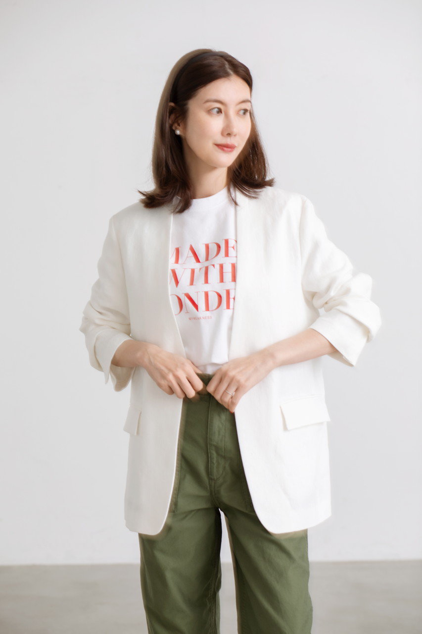 MY WEAKNESS ツイード風ニットジャケット マイウィークネス MY WEAKNESS(マイ ウィークネス)｜Sigrid Collarless Jacket/ホワイト