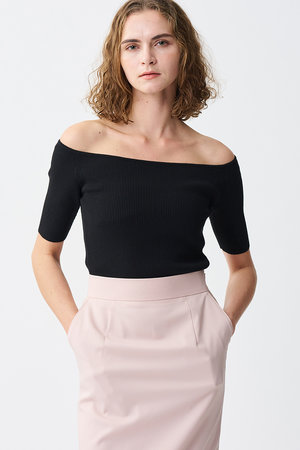 リネンニット オフショルダートップス