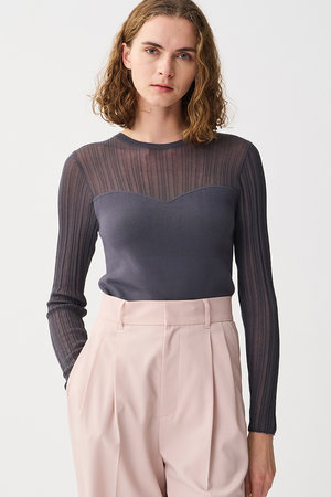 アンクレイヴ/uncraveのシルキー ニット コンビ トップス(110300/110301)