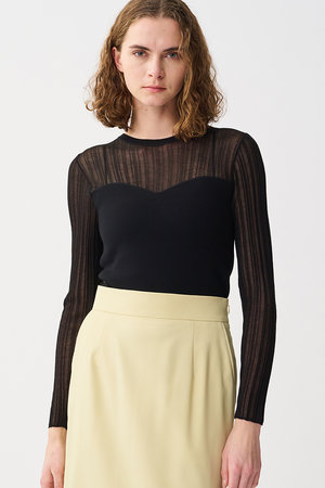 アンクレイヴ/uncraveのシルキー ニット コンビ トップス(110300/110301)