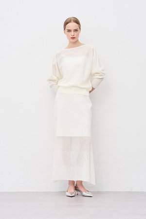 アンクレイヴ/uncraveのシアーニット コンビスカート(110700/110703)