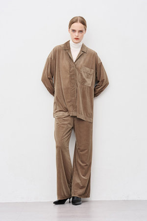 アンクレイヴ/uncraveのシアーベロアリブ ギャザーパンツ(110600/110601)