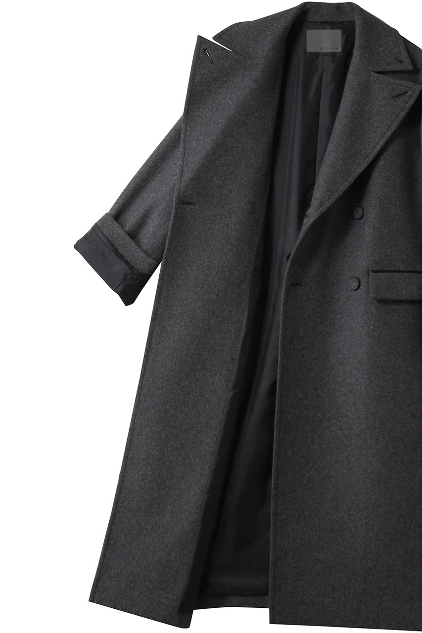 とも様　uncrave アンクレイヴライト ロングコート ブラック サイズ2 アンクレイヴ uncrave ライトメルトン ロングチェスターコート