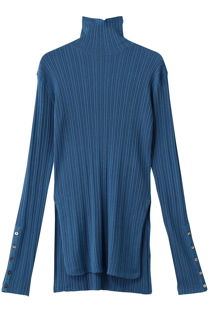 uncrave ハイゲージニット ハイネックリブトップス (ブルー, F) アンクレイヴ ELLE SHOP