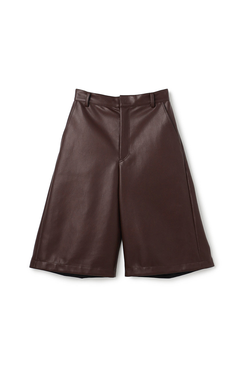 uncrave フェイクレザー バミューダパンツ (ブラウン, 2) アンクレイヴ ELLE SHOP