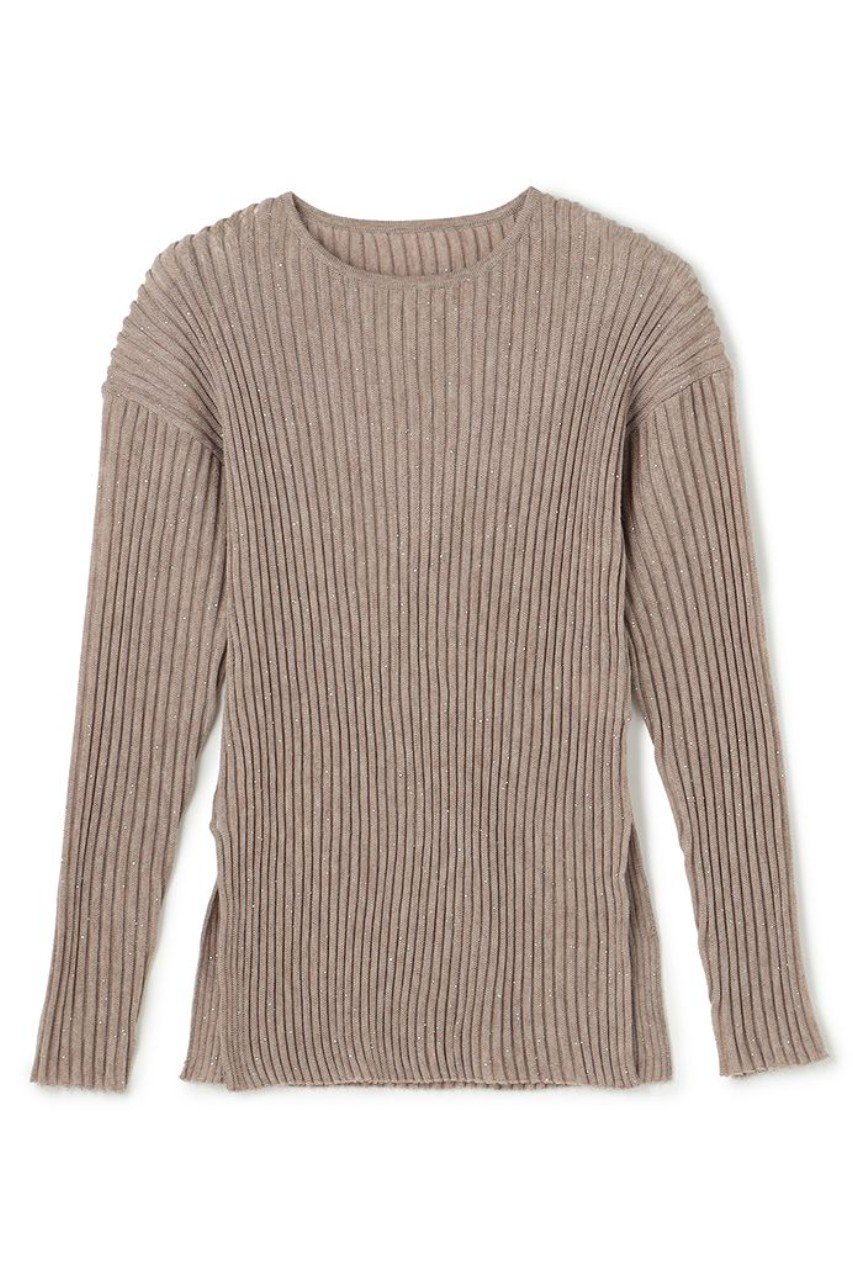 uncrave シアーストライプニット クルーネックトップス (ベージュスパンコール, F) アンクレイヴ ELLE SHOP