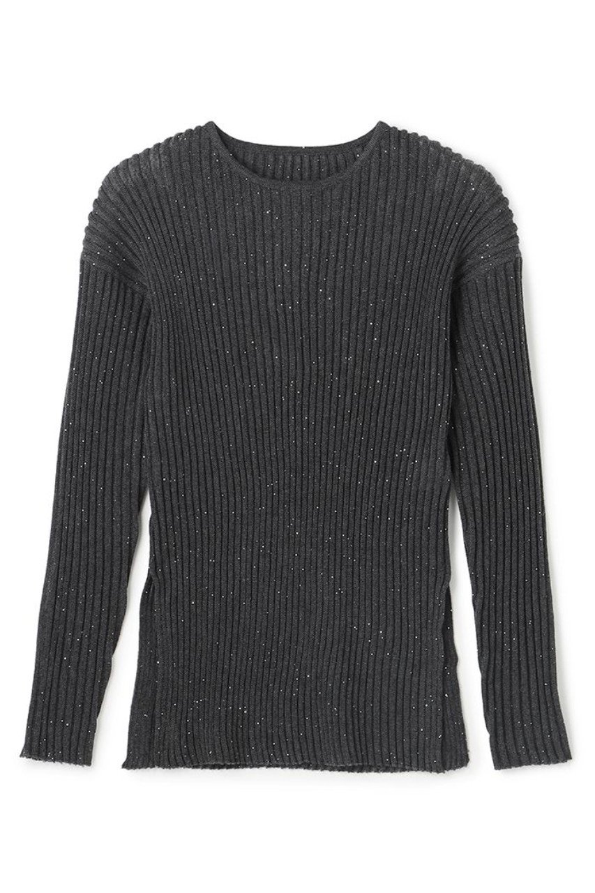 uncrave シアーストライプニット クルーネックトップス (チャコールスパンコール, F) アンクレイヴ ELLE SHOP