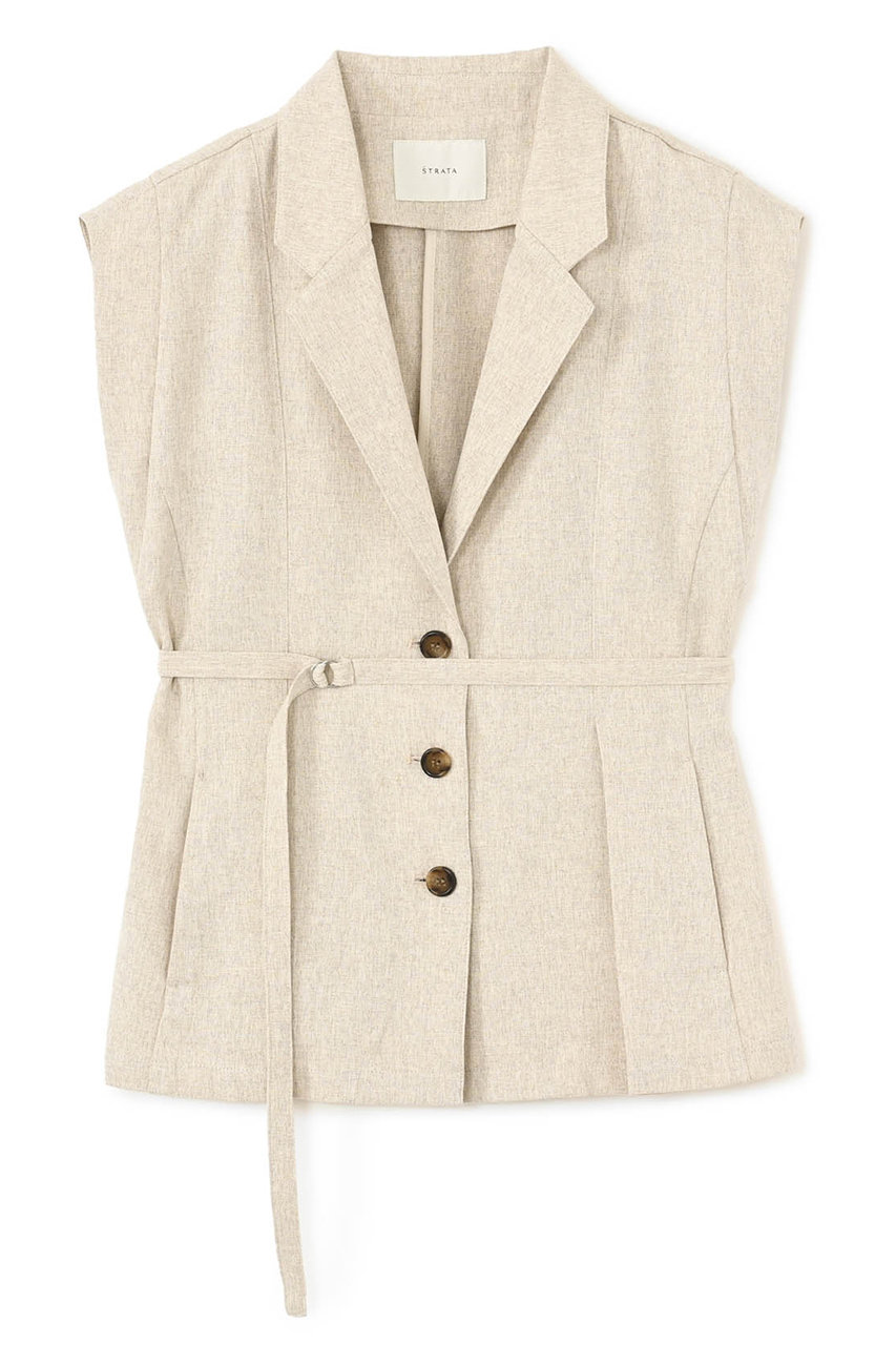 STRATA リネンライクテーラードタックジレ (ライトベージュ, ONE SIZE) エストラータ ELLE SHOP STRATA リネンライクテーラードタックジレ (ライトベージュ, ONE SIZE) エストラータ ELLE SHOP