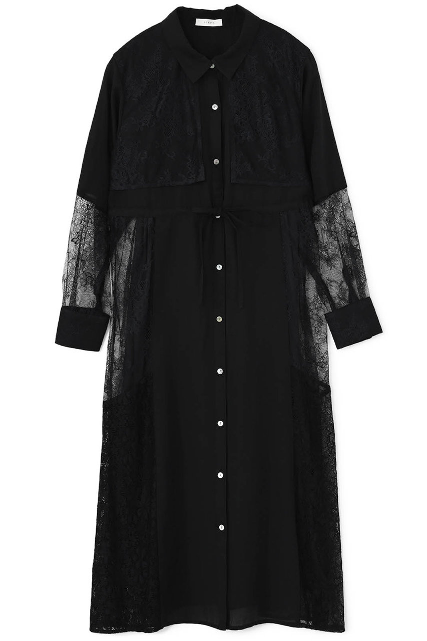 STRATA ミックスレースシャツワンピース (ブラック, short) エストラータ ELLE SHOP STRATA ミックスレースシャツワンピース (ブラック, short) エストラータ ELLE SHOP