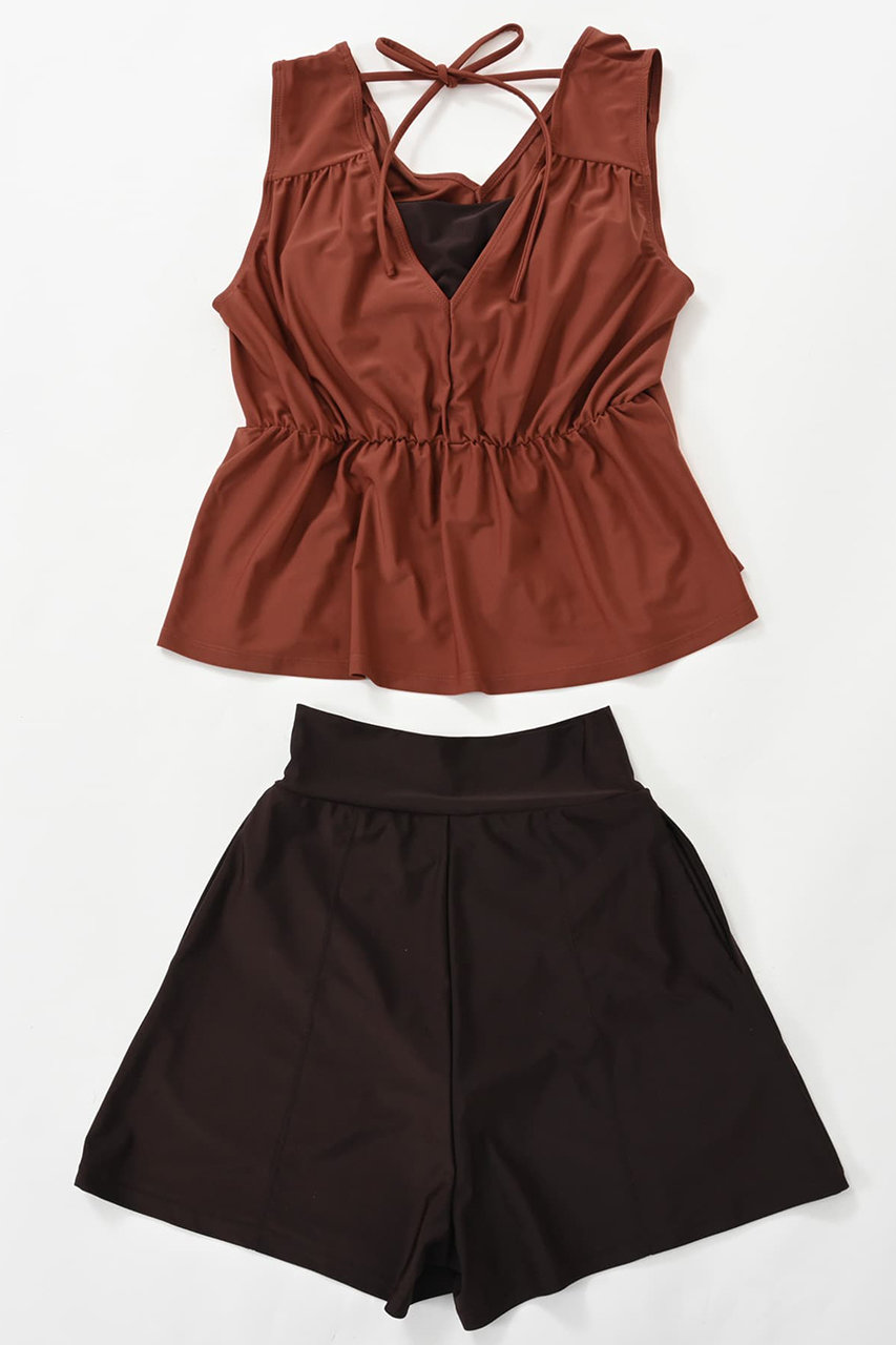 STRATA 【COHINA】バックリボン3ピーススイムウェア (テラコッタ×ブラウン, XS) エストラータ ELLE SHOP STRATA 【COHINA】バックリボン3ピーススイムウェア (テラコッタ×ブラウン, XS) エストラータ ELLE SHOP