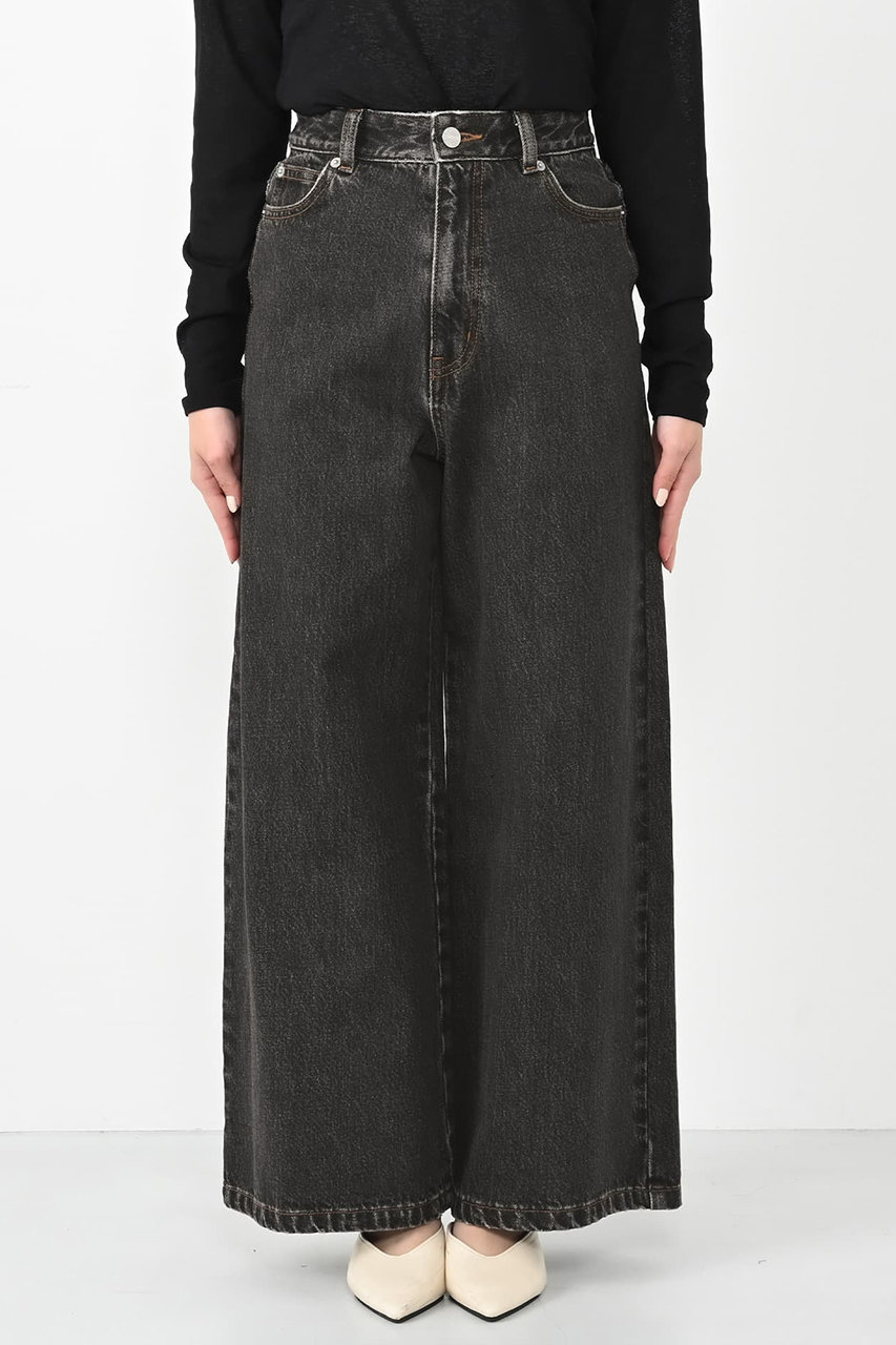 STRATA 【COHINA】KUROKI DENIM フレアワイド (ウォッシュブラック, Regular(M)) エストラータ ELLE SHOP STRATA 【COHINA】KUROKI DENIM フレアワイド (ウォッシュブラック, Regular(M)) エストラータ ELLE SHOP