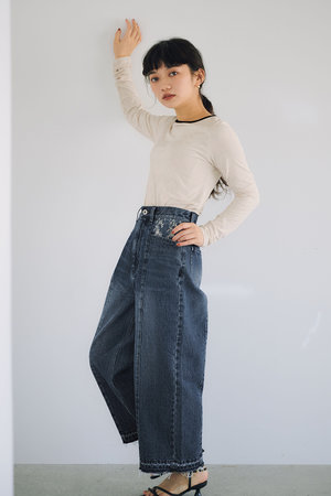 【高級希少】 カシミヤ100％ ELBORN エルボーン ストレートデニムパンツ カットオフデニム デニム ジーンズ パンツ デニムパンツ