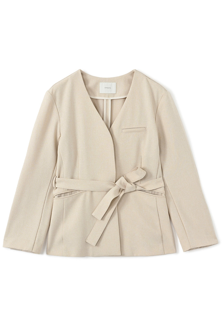 ベルト付きノーカラージャケット