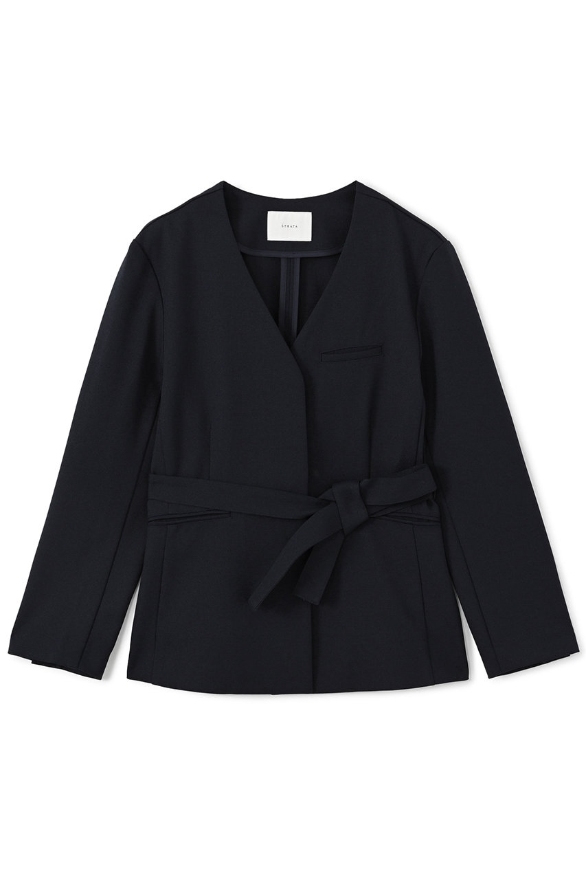 ベルト付きノーカラージャケット