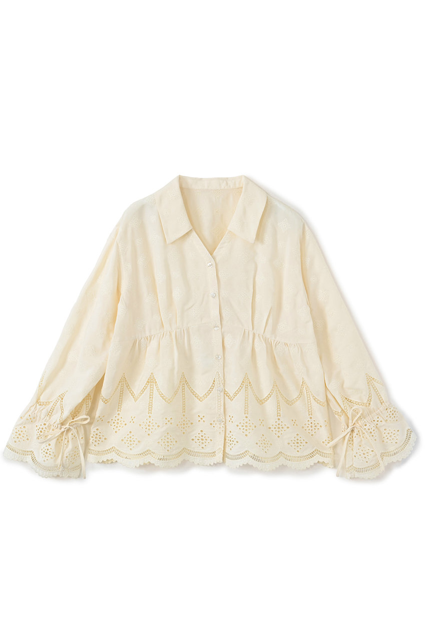 エンブロイダリーリボンスリーブブラウス