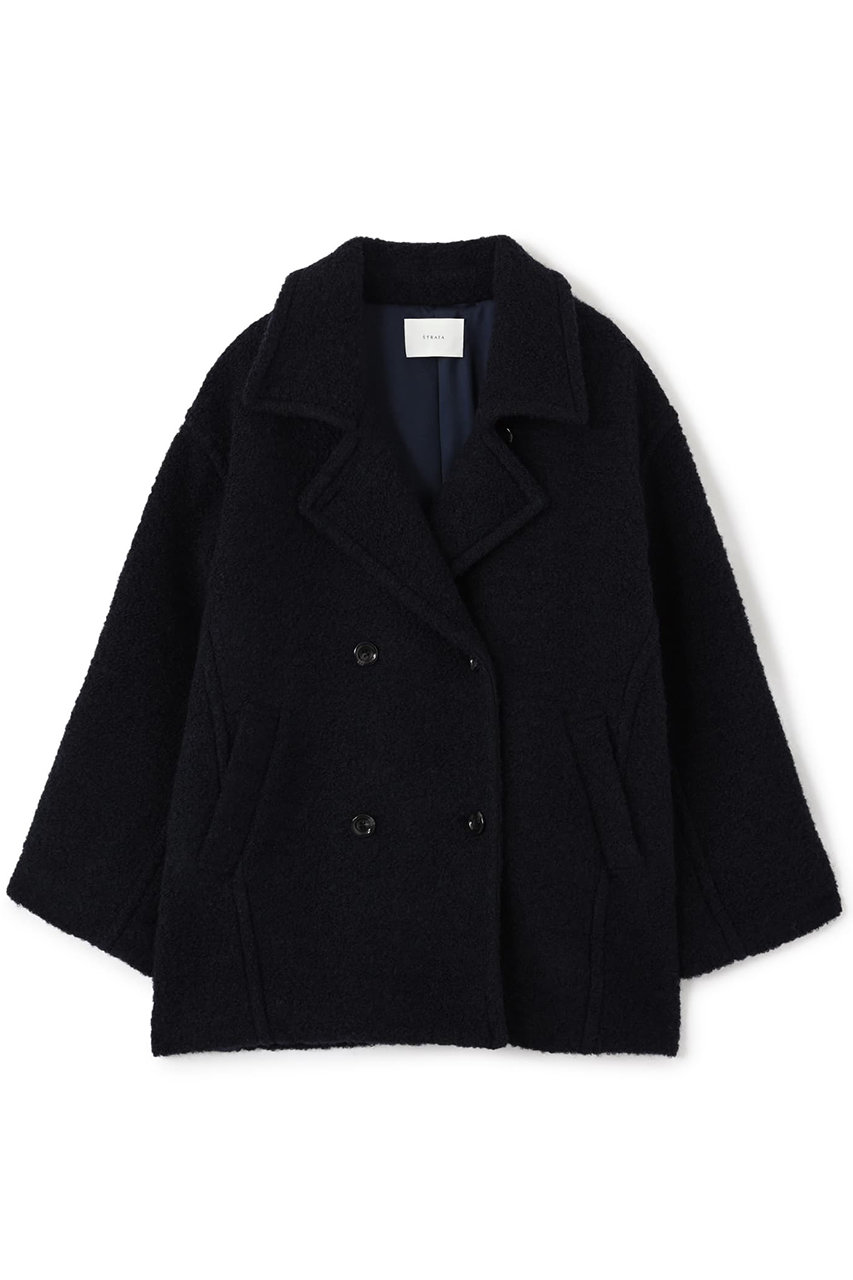 STRATA ウールループダブルコート (ネイビー, ONE SIZE) エストラータ ELLE SHOP