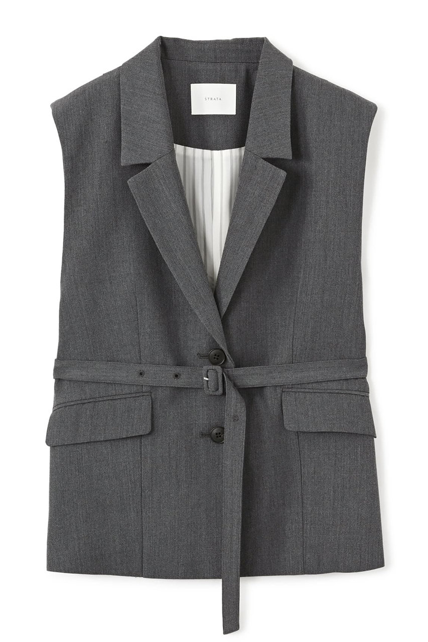 エストラータ/STRATAのウールツイルシングルテーラードジレ(グレー/SHJ0010_SHJ001003)