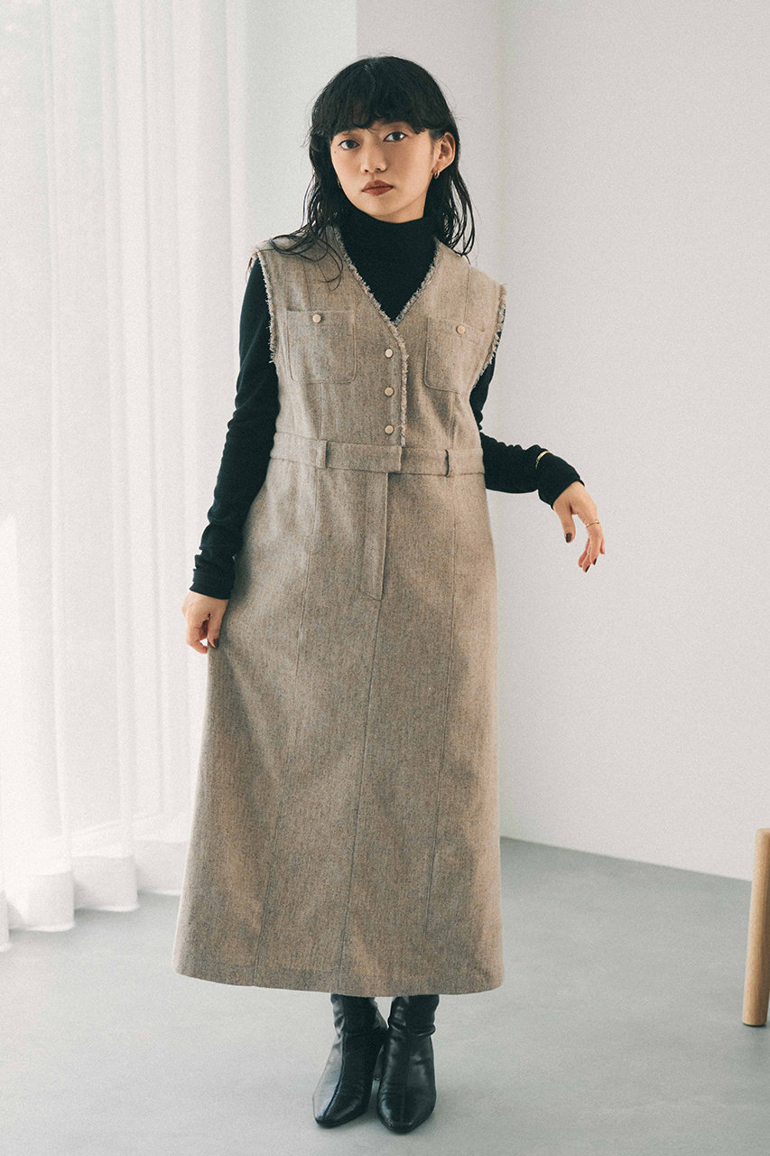 STRATA(エストラータ)｜ウールツイードジャンパースカート/ベージュ の