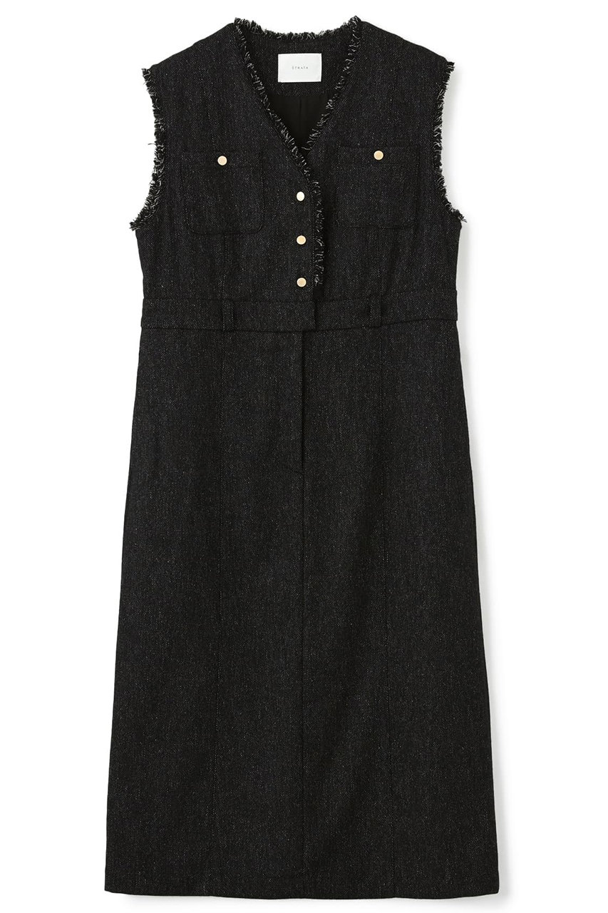 エストラータ/STRATAのウールツイードジャンパースカート(ブラック/SHJ0012_SHJ001206)