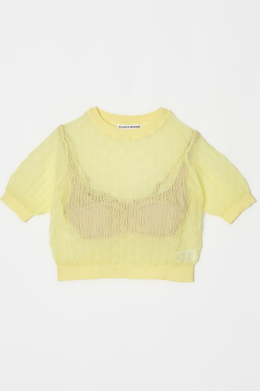 NICENICE MOMENT レースニットトップ(ローカットブラ付き) (レモンクリーム/サンド, M/A-C) ナイスナイス モーメント ELLE SHOP NICENICE MOMENT レースニットトップ(ローカットブラ付き) (レモンクリーム/サンド, M/A-C) ナイスナイス モーメント ELLE SHOP