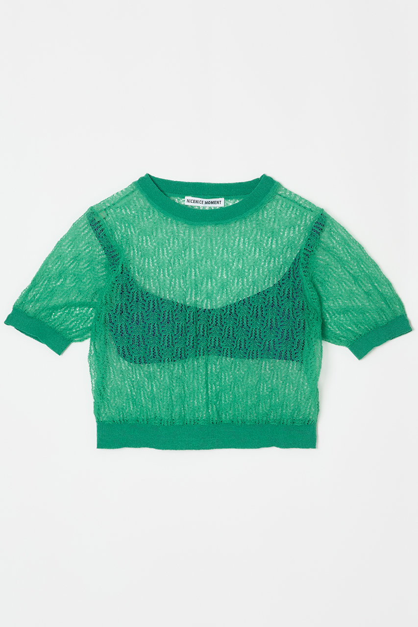 NICENICE MOMENT レースニットトップ(ローカットブラ付き) (ビリジアン/ネイビー, M/A-C) ナイスナイス モーメント ELLE SHOP NICENICE MOMENT レースニットトップ(ローカットブラ付き) (ビリジアン/ネイビー, M/A-C) ナイスナイス モーメント ELLE SHOP