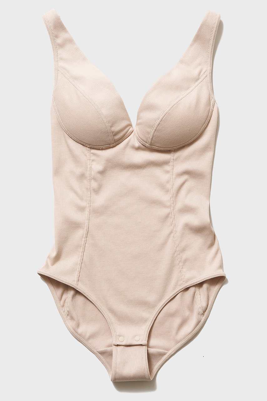 ナイスナイスモーメント/NICENICE MOMENTのディープ Vネック ボディスーツ(不織布カップ付き)(アーモンド/N3-26S-036)
