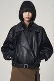 Stand collar leather blouson