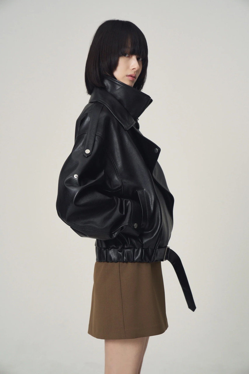 Venica Carven スタンドカラーレザーブルゾン　ブラック 再入荷＞ Carven | Stand collar leather blouson – Venica