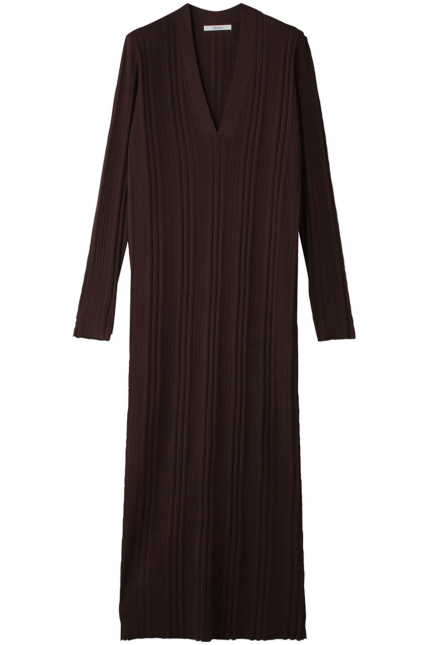 Venica Vneck knit dress (brown, F) ヴェニカ ELLE SHOP