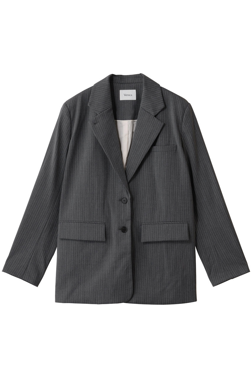 Venica Virgin wool tailored jacket (gray stripe, F) ヴェニカ ELLE SHOP