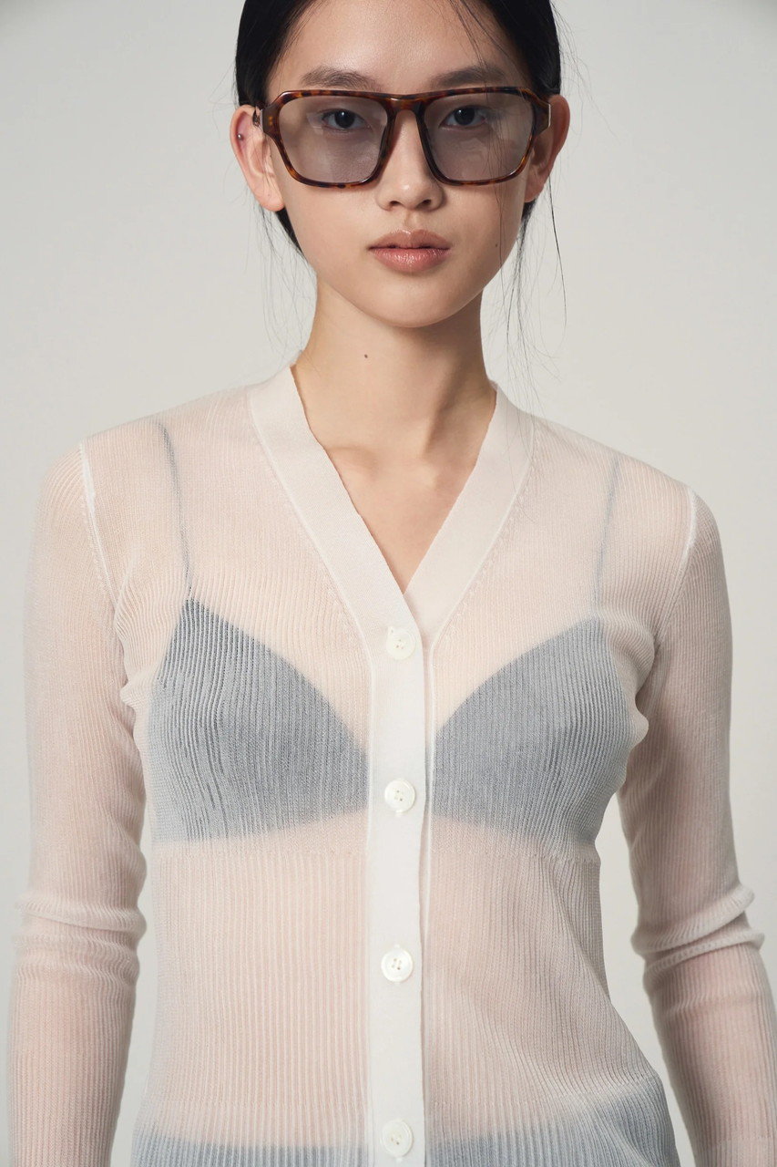 Venica(ヴェニカ)｜sheer flare pleats knit cardigan/WHT の通販