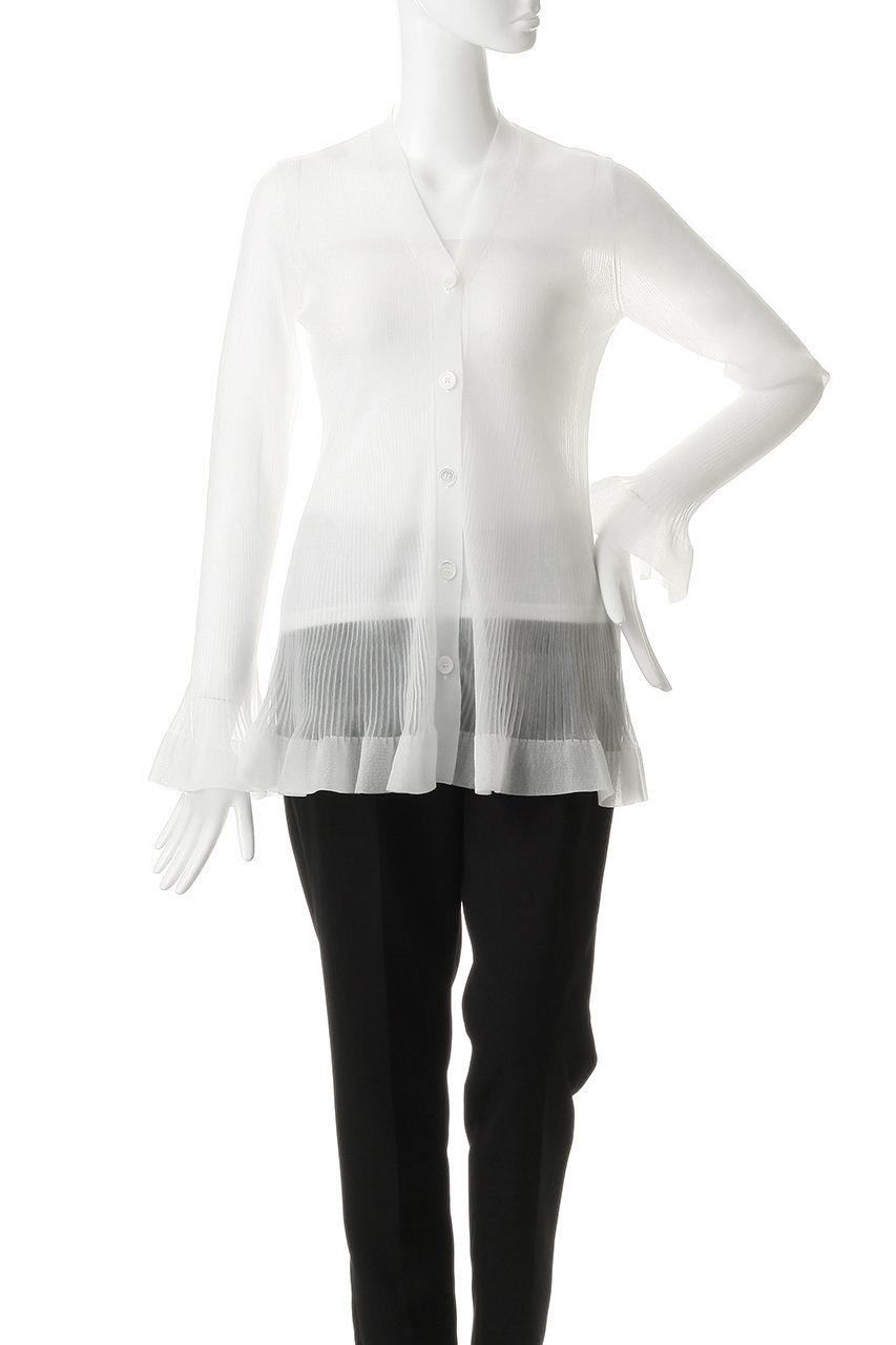 Venica(ヴェニカ)｜sheer flare pleats knit cardigan/WHT の通販