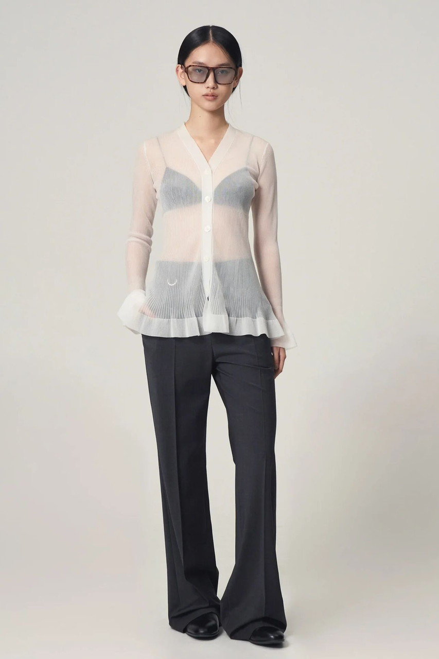Venica(ヴェニカ)｜sheer flare pleats knit cardigan/WHT の通販