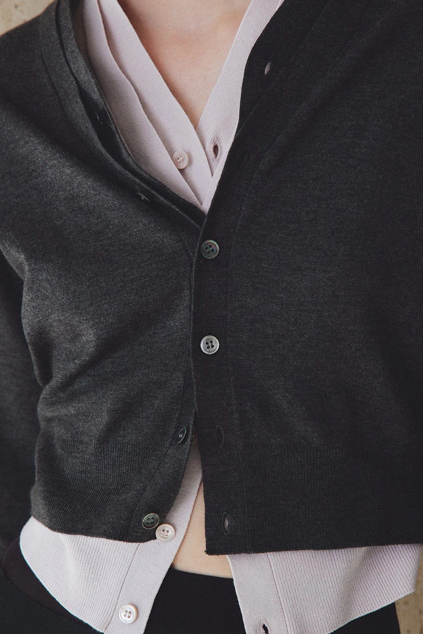 Venica(ヴェニカ)｜Double collar knit cardigan/GRY の通販｜ELLESHOP