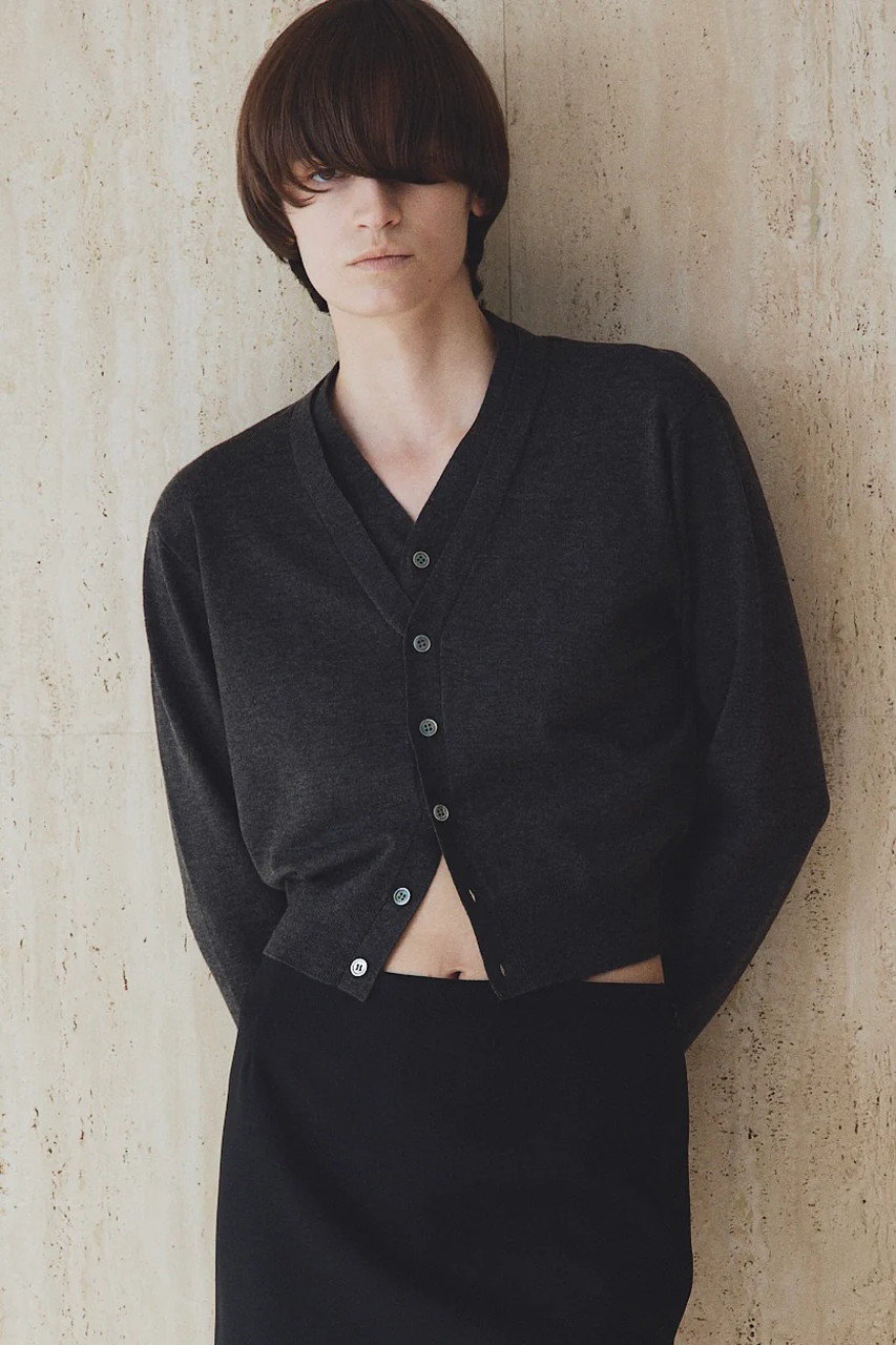 Venica(ヴェニカ)｜Double collar knit cardigan/GRY の通販｜ELLESHOP