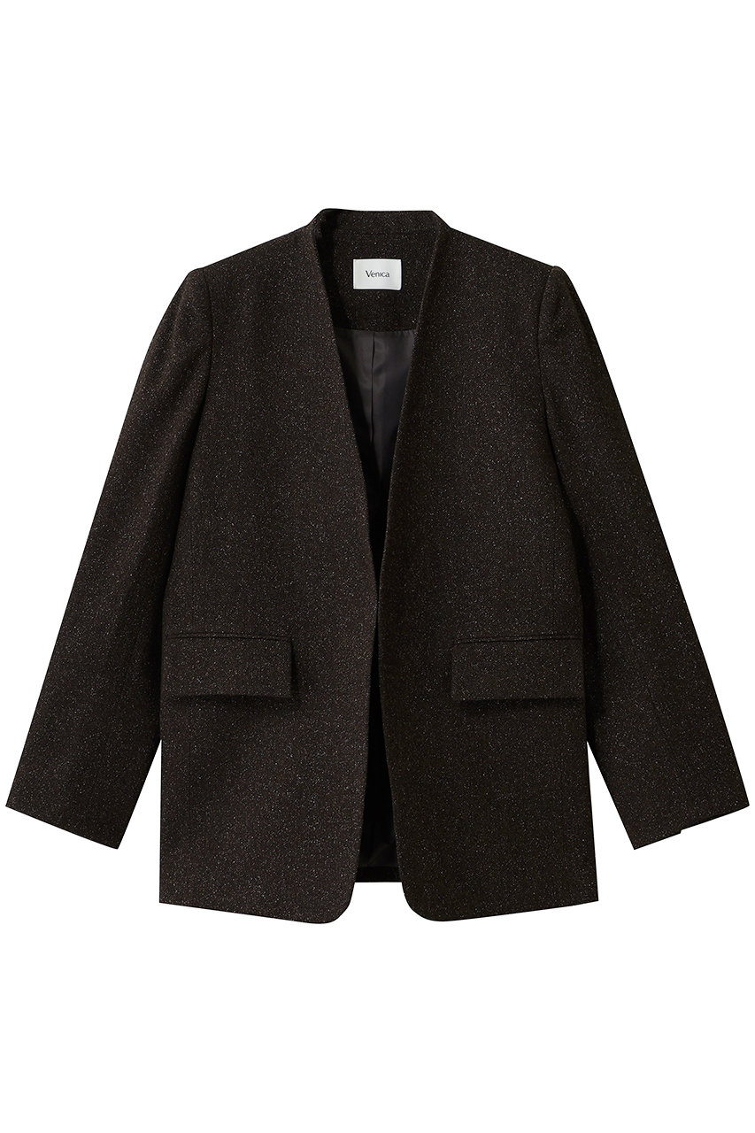 Venica Tweed nocollar power jacket (brown, F) ヴェニカ ELLE SHOP