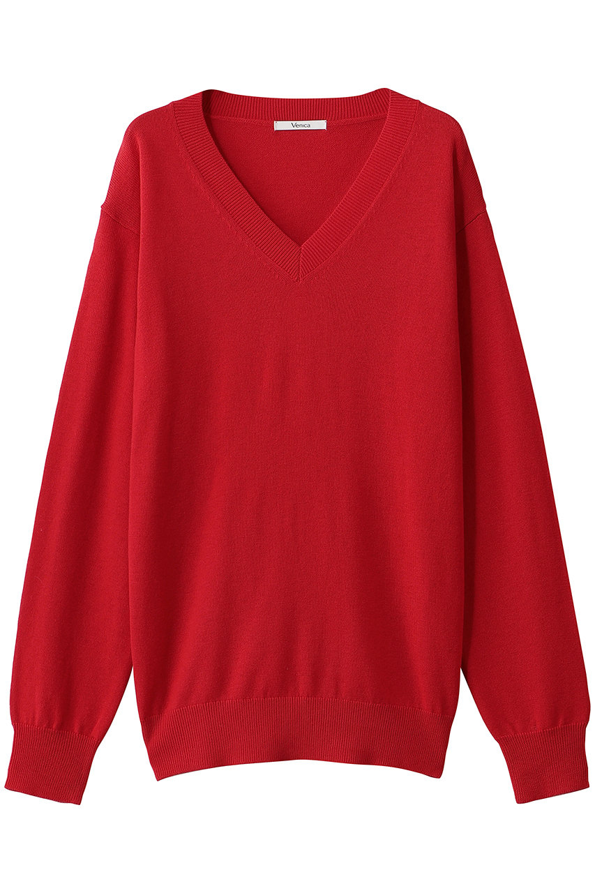 Venica Vneck wool knitpullover (red, F) ヴェニカ ELLE SHOP