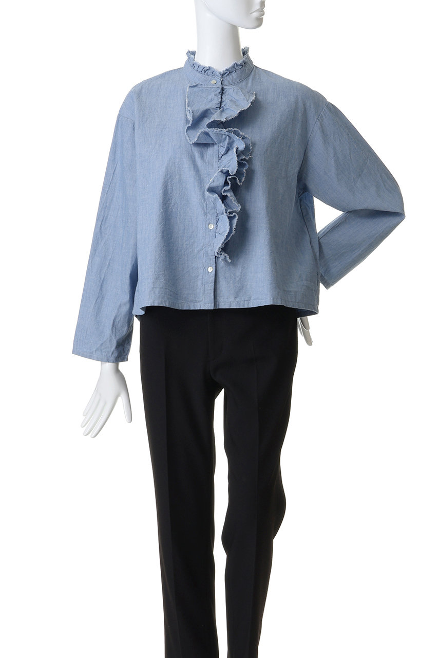 MidiUmi(ミディウミ)｜dungarees ruffle shirt シャツ/blue の通販