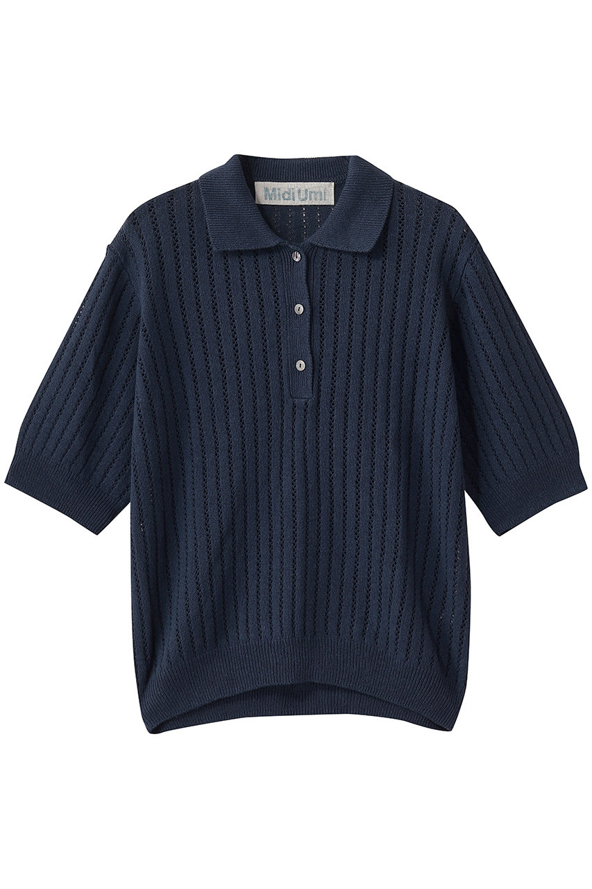 MidiUmi pattern knitting knit polo ニットポロ (navy, F) ミディウミ ELLE SHOP