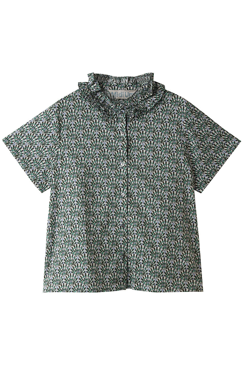 MidiUmi LIBERTY print frill shirt シャツ (green, F) ミディウミ ELLE SHOP