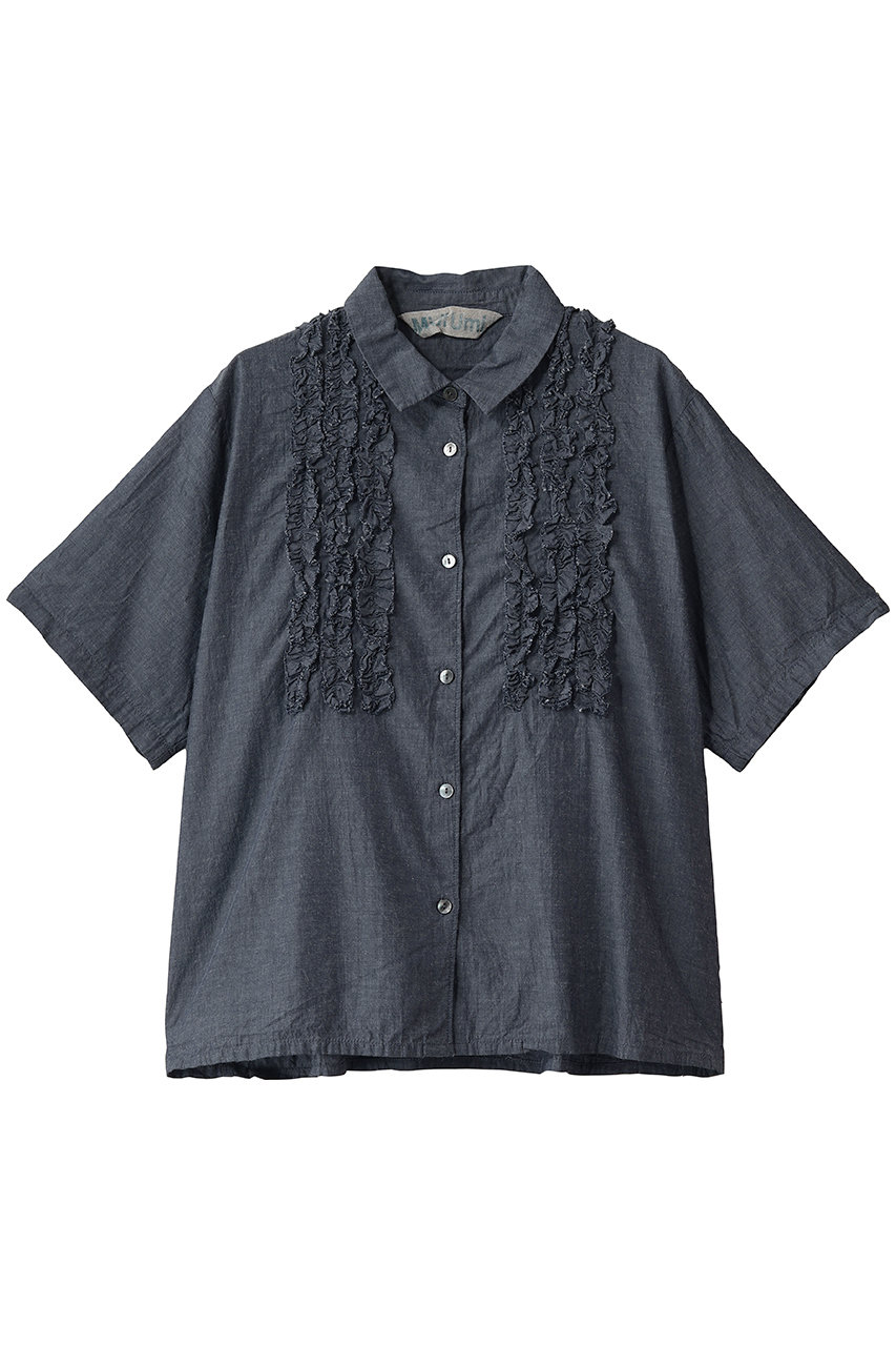 MidiUmi front frill shirt シャツ (navy, F) ミディウミ ELLE SHOP