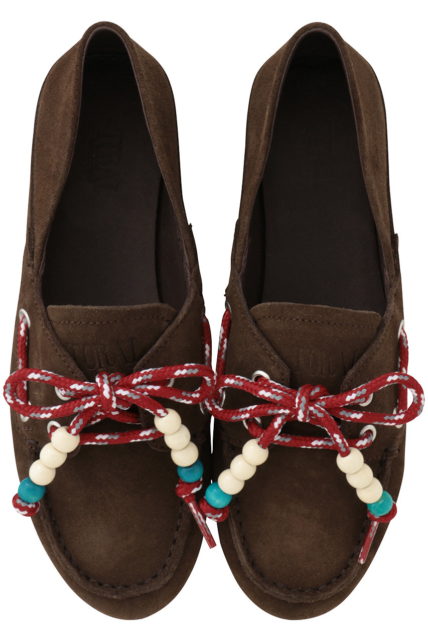 トラル/TORALのビーズシューレース2wayスエードモカシン(ダークブラウン/TL TIWA)