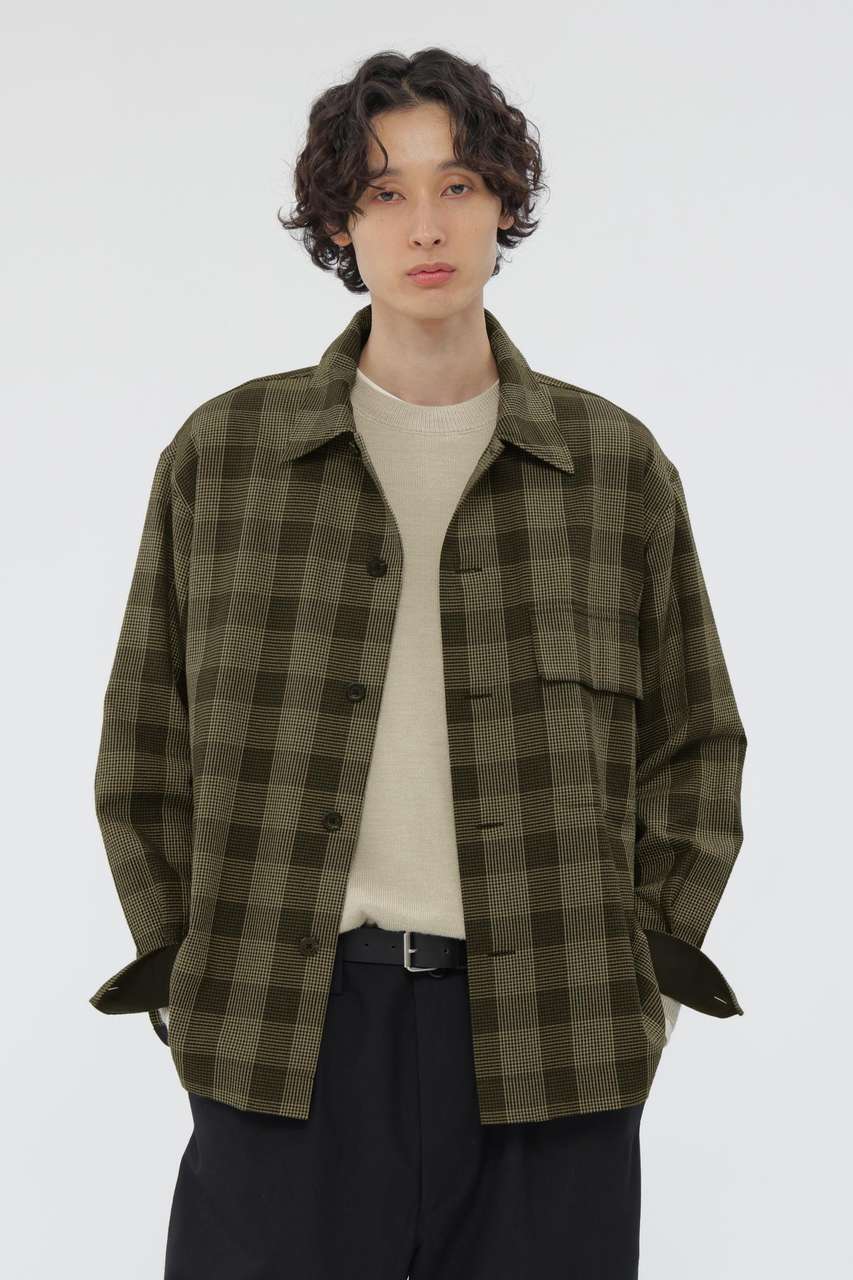 マーガレット・ハウエル メン/MARGARET HOWELL MENのGRAPHIC YARN DYED WOOL COTTON SHIRT(カーキ/5795250212)