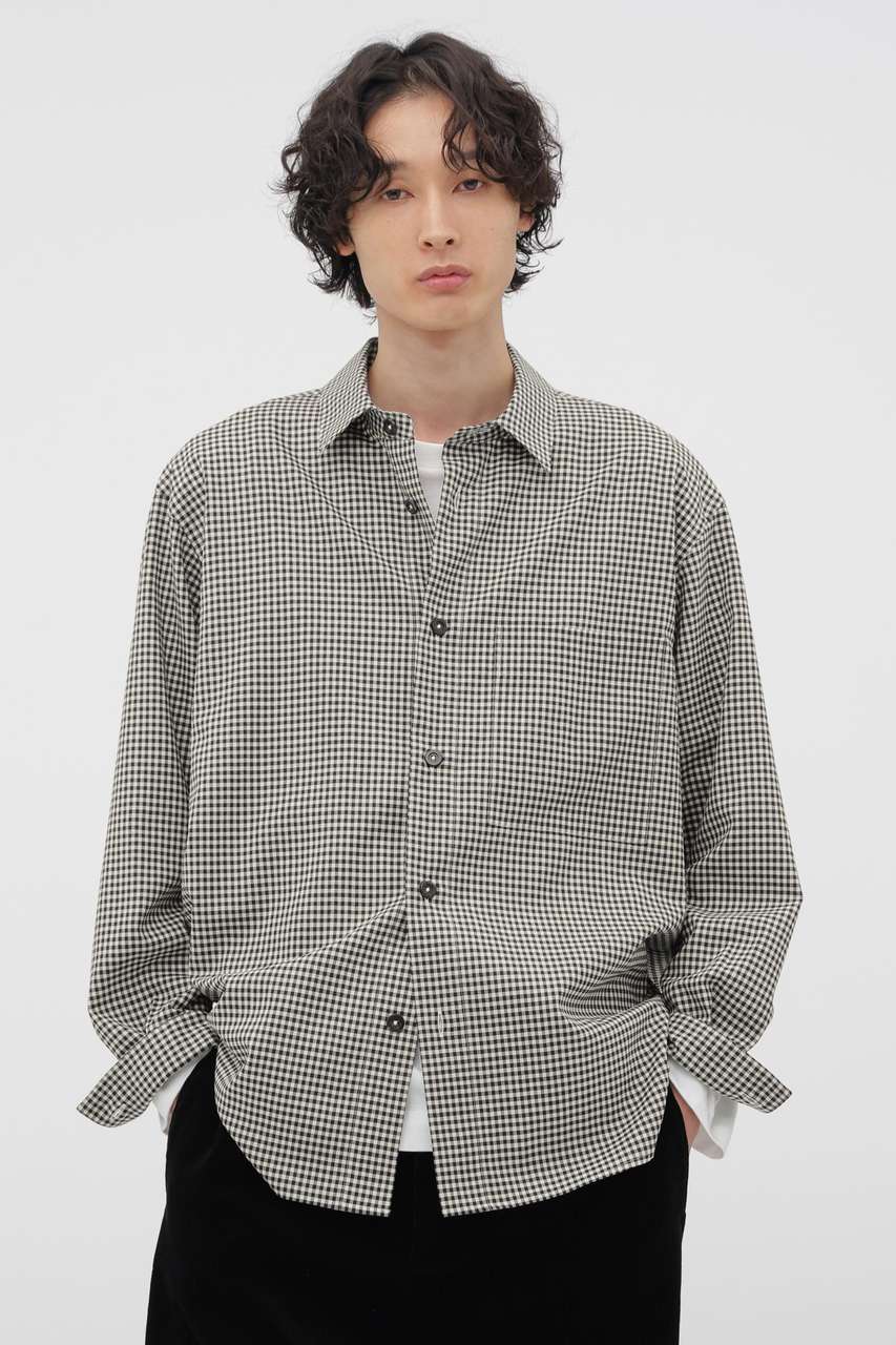 マーガレット・ハウエル メン/MARGARET HOWELL MENのDRY WOOL GINGHAM SHIRT(ブラック/5796150203)
