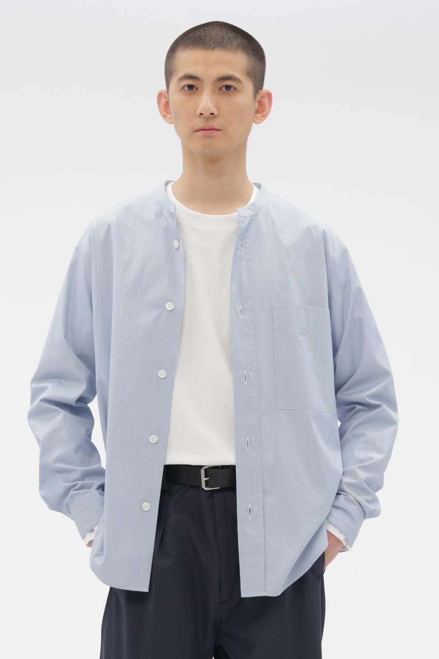 マーガレット・ハウエル メン/MARGARET HOWELL MENのCOTTON HAIRLINE STRIPE SHIRT(ブルー/5796150205)