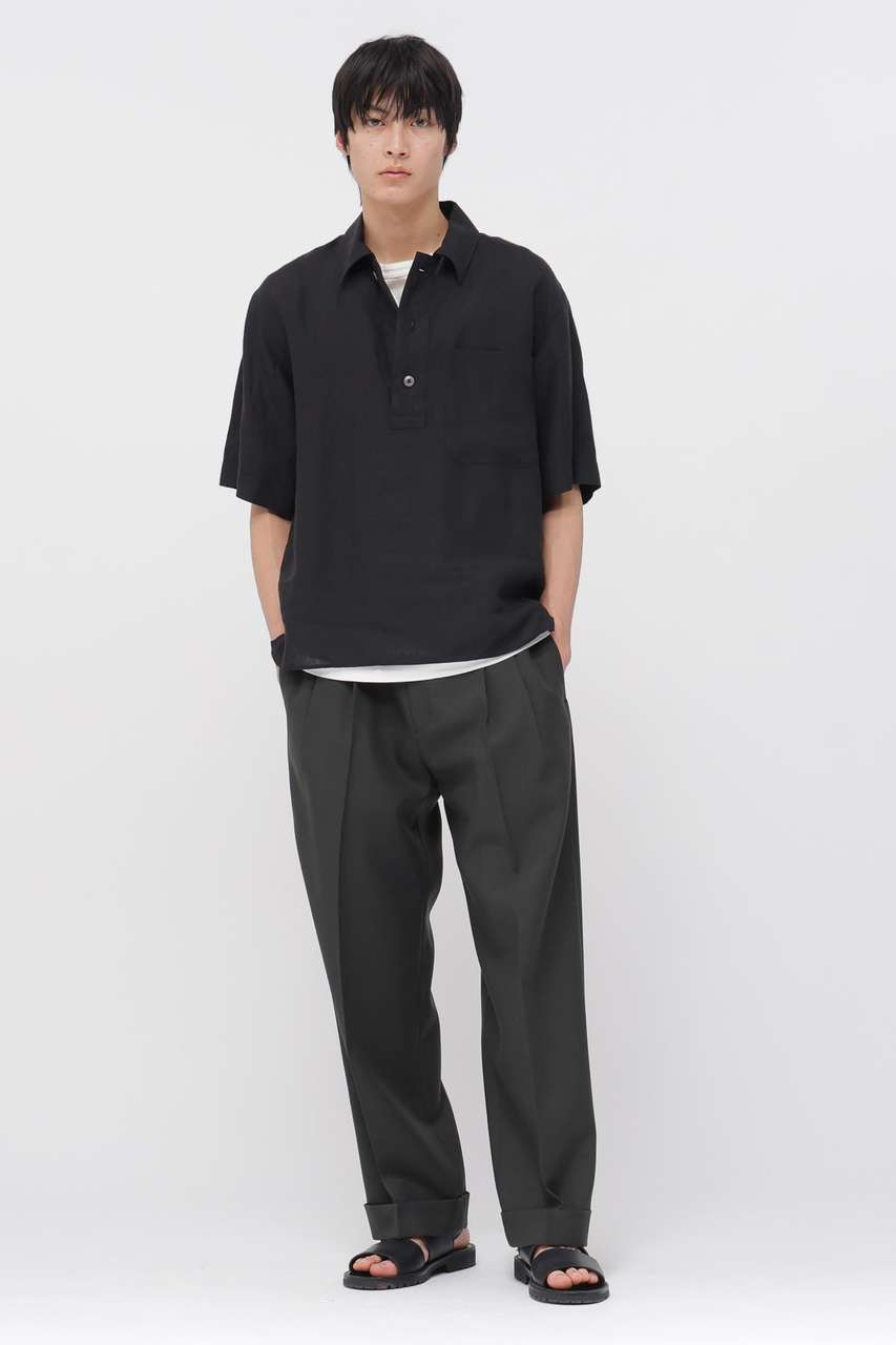 MHL マーガレットハウエル リネン100%プルオーバーシャツ 黒 1 SUMMER BLACK FABRIC COLLECTION | MARGARET HOWELL