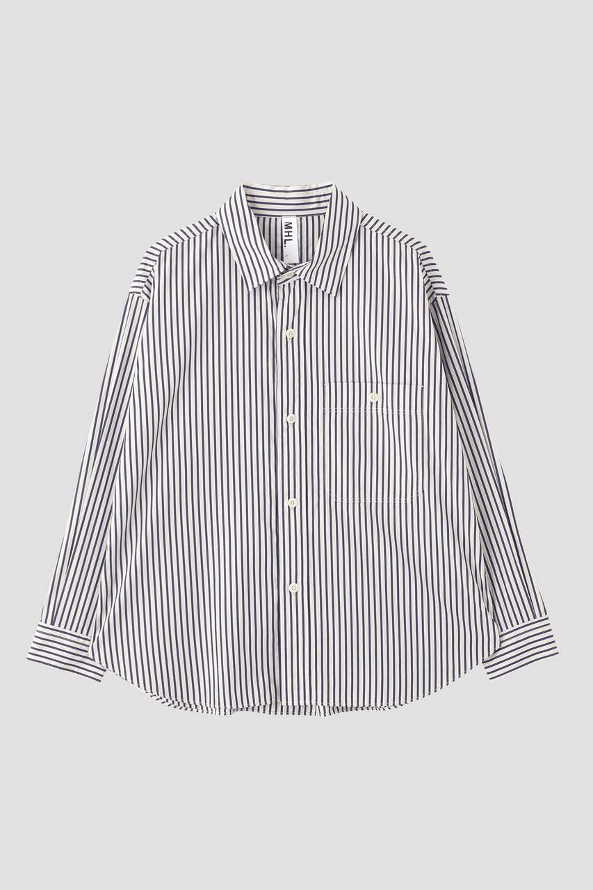 ★美品★マーガレットハウエル ピンストライプオーバーサイズシャツ M COTTON SILK STRIPE SHIRT | MARGARET HOWELL（マーガレット・ハウエル